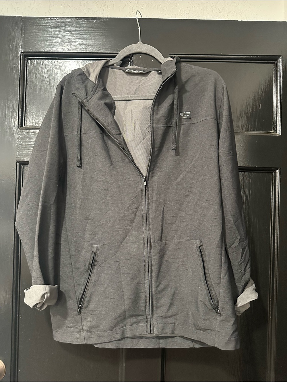 Travis Mathew Men's Lightweight Zip Hoodie Jacket in Dark Gray